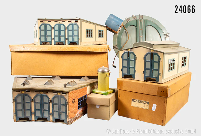 Märklin H0: 410M Drehscheibe, 6 Abgänge & 7029 Zweiständiger Lokschuppen