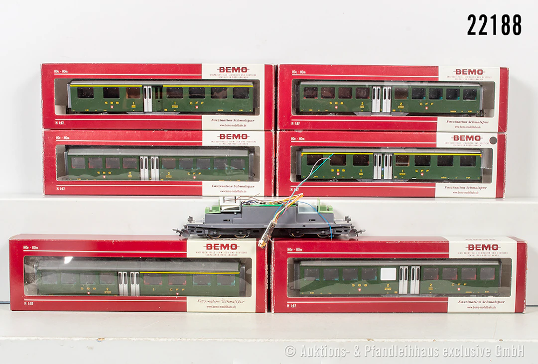 Bemo H0m: 6x SBB-Reisezugwagen & Lokfahrgestell, Z 1-3, überw. OVP