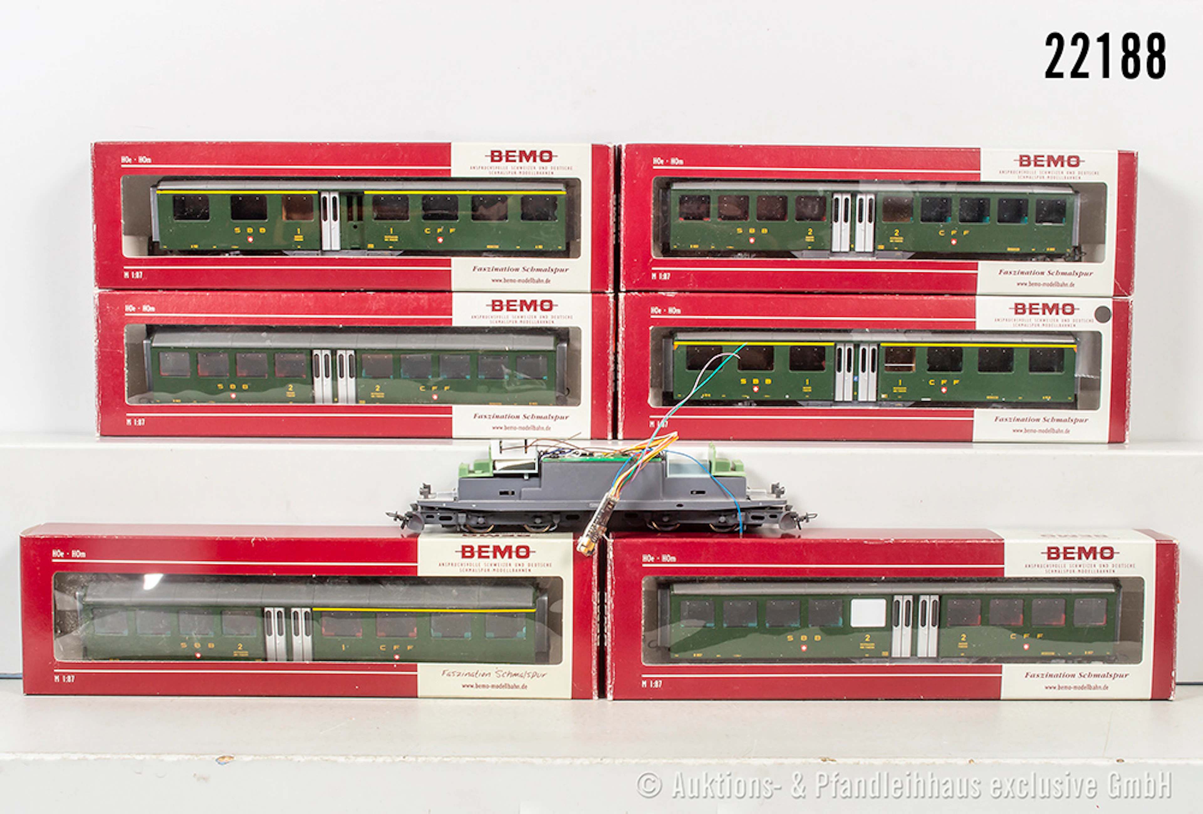 Bemo H0m: 6x SBB-Reisezugwagen & Lokfahrgestell, Z 1-3, überw. OVP