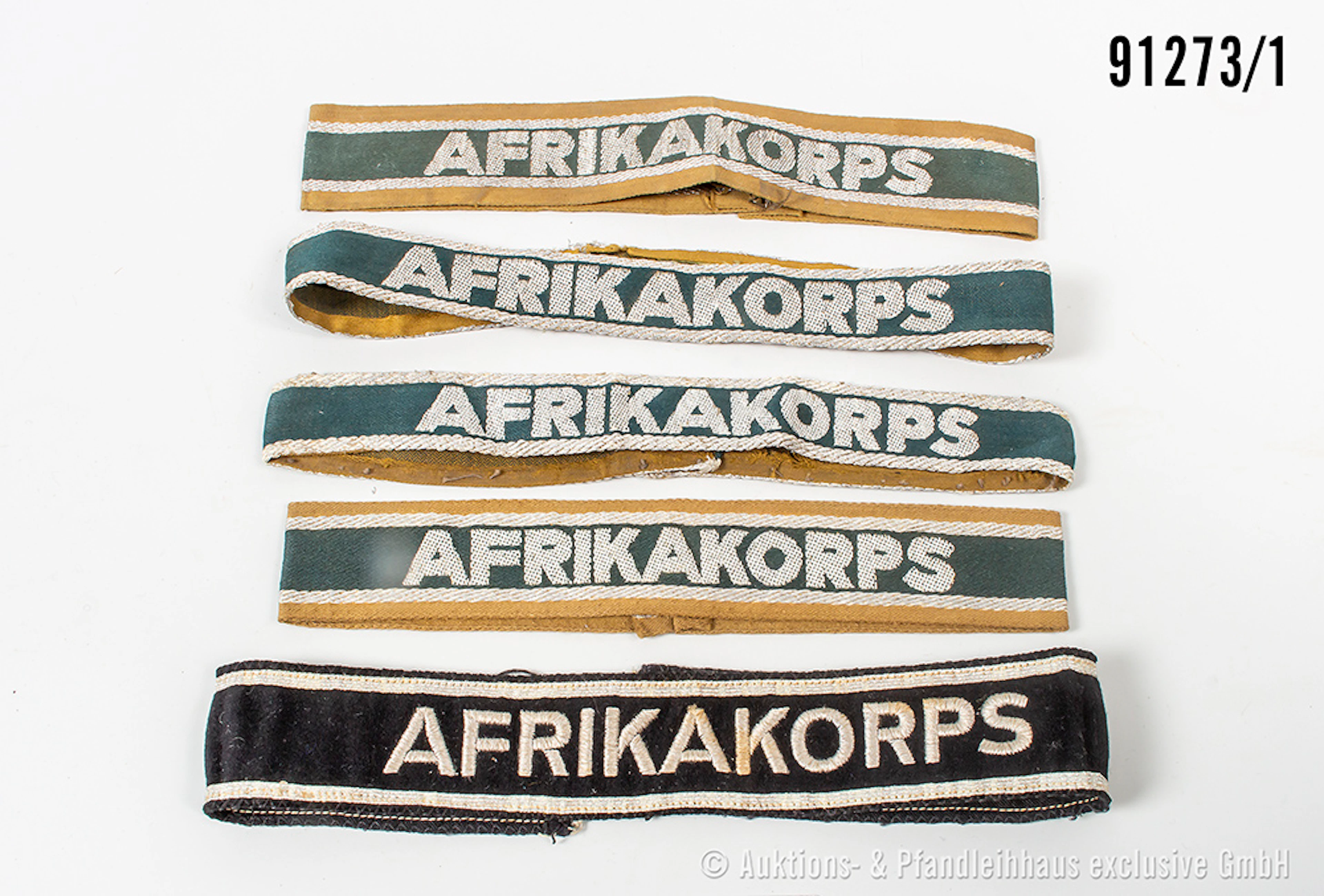 Konv. 5 Ärmelbänder Afrikakorps, davon 3 x konfektioniert und 1 x