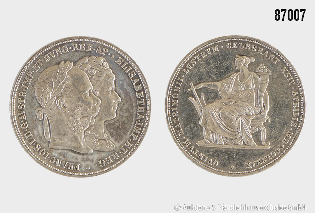 Österreich Doppelgulden Gedenkmünze 1879 anlässlich der Silberhochzeit