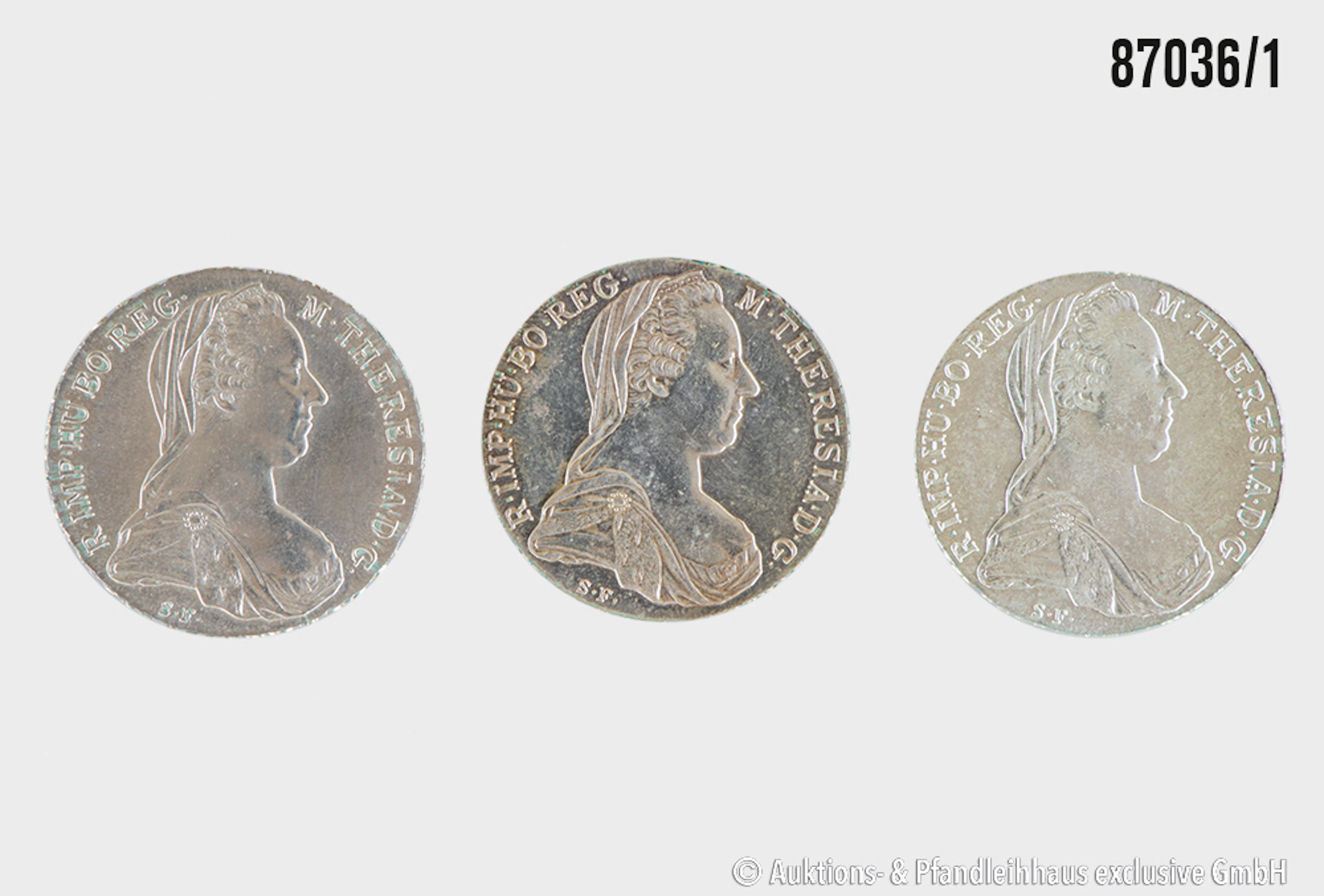 Österreich 3x NP Maria Teresia Taler, Silber 833, jeweils ca. 28 g, Zust. ss-vz