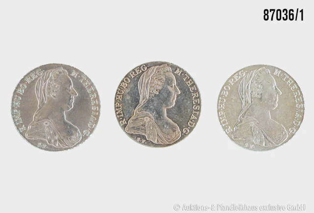 Österreich 3x NP Maria Teresia Taler, Silber 833, jeweils ca. 28 g, Zust. ss-vz