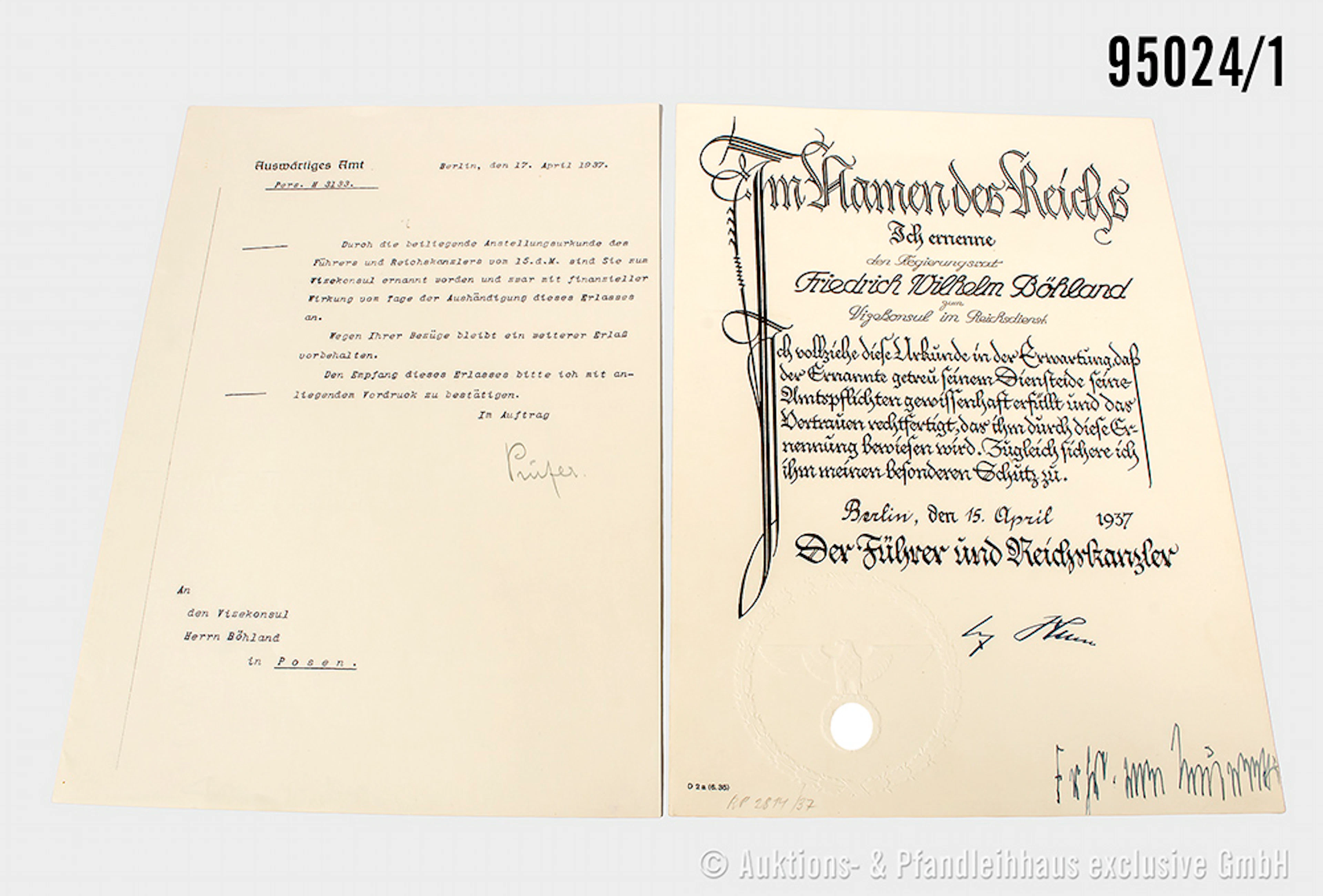 Dokumentennachlass des Vizekonsul Friedrich Wilhelm Böhland in Posen