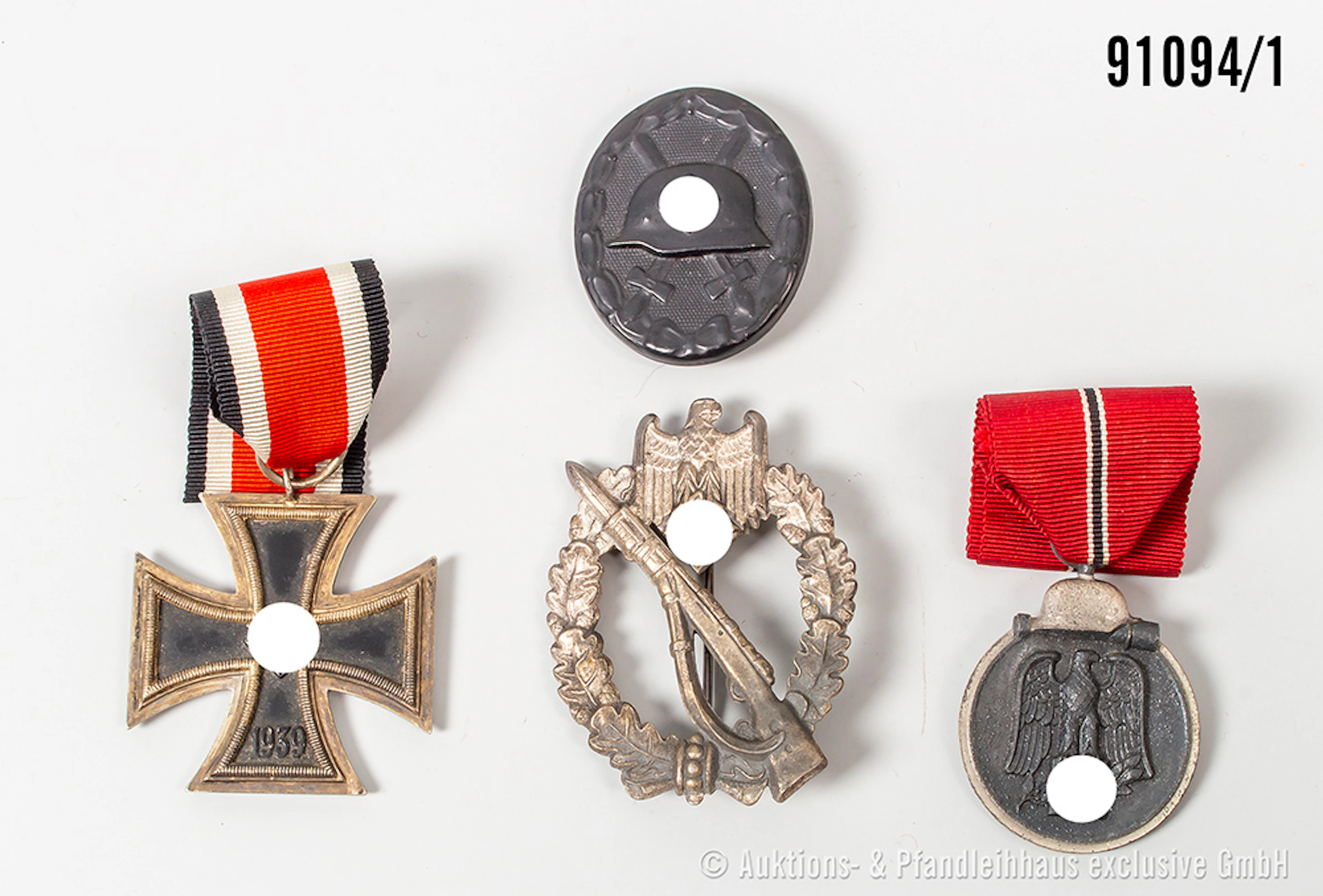 Konv. EK 2 1939, Ostmedaille, VWA in schwarz und Infanterie-Sturmabzeichen