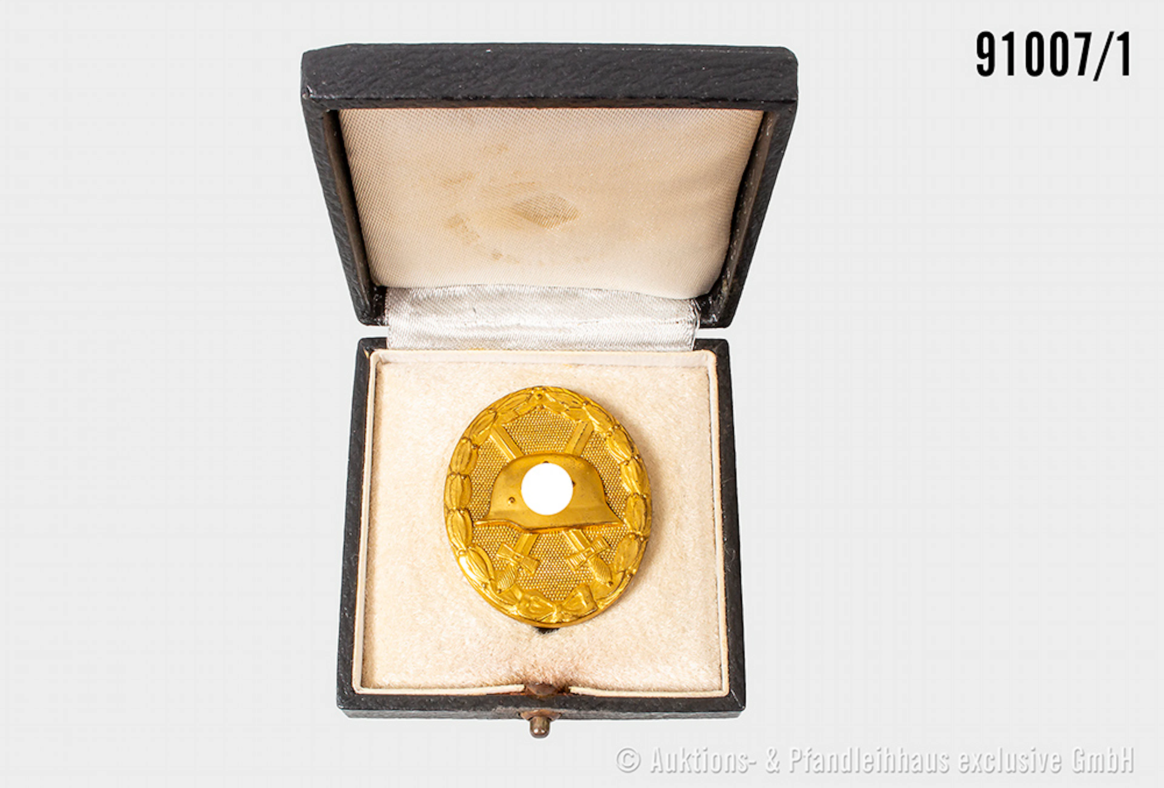 VWA in Gold, Buntmetall-Ausführung, im Etui, Rückseite Hersteller-Etikett