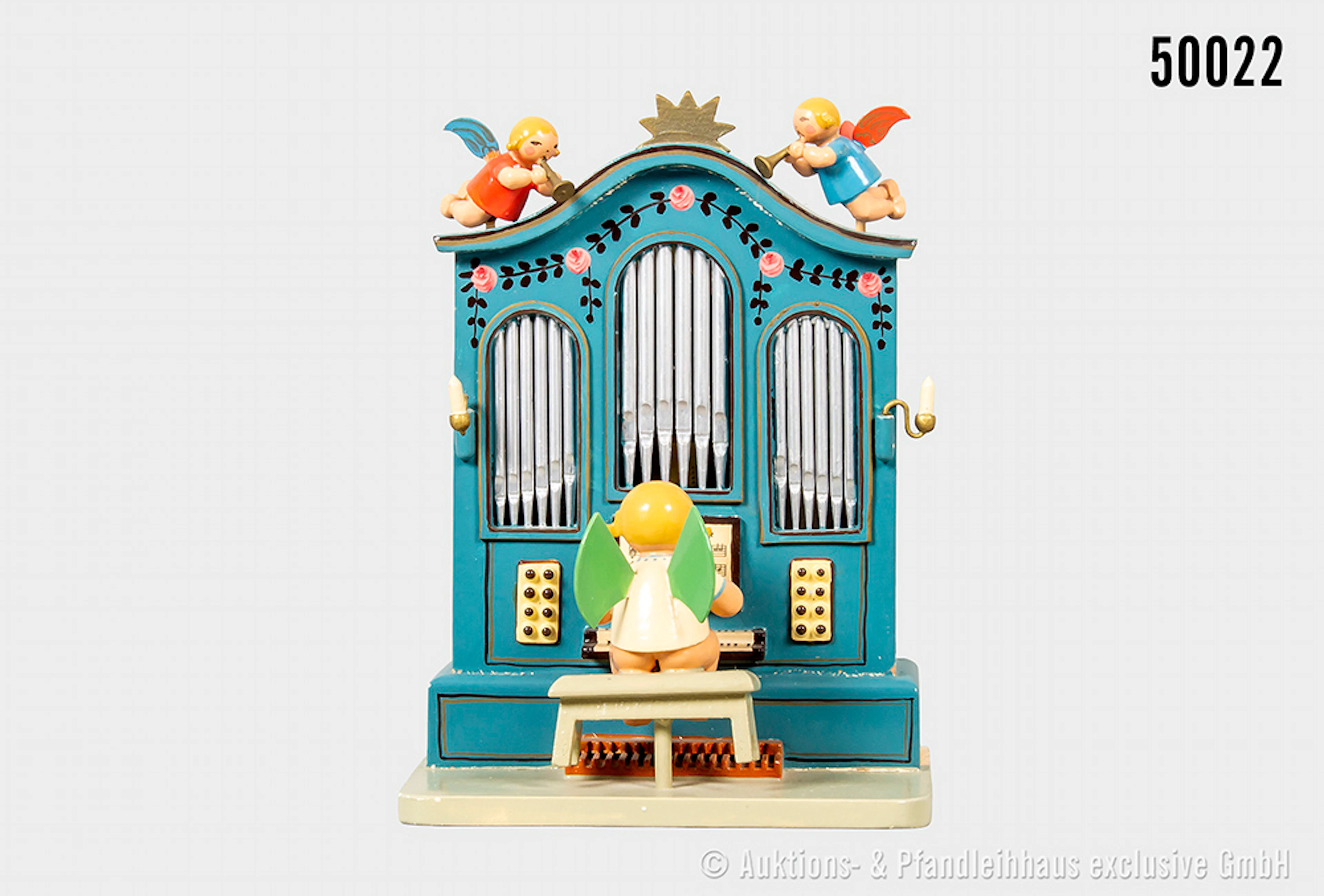 Erzgebirge Wendt & Kühn, Grünhainichen Spieldose "Orgel", Holz farbig