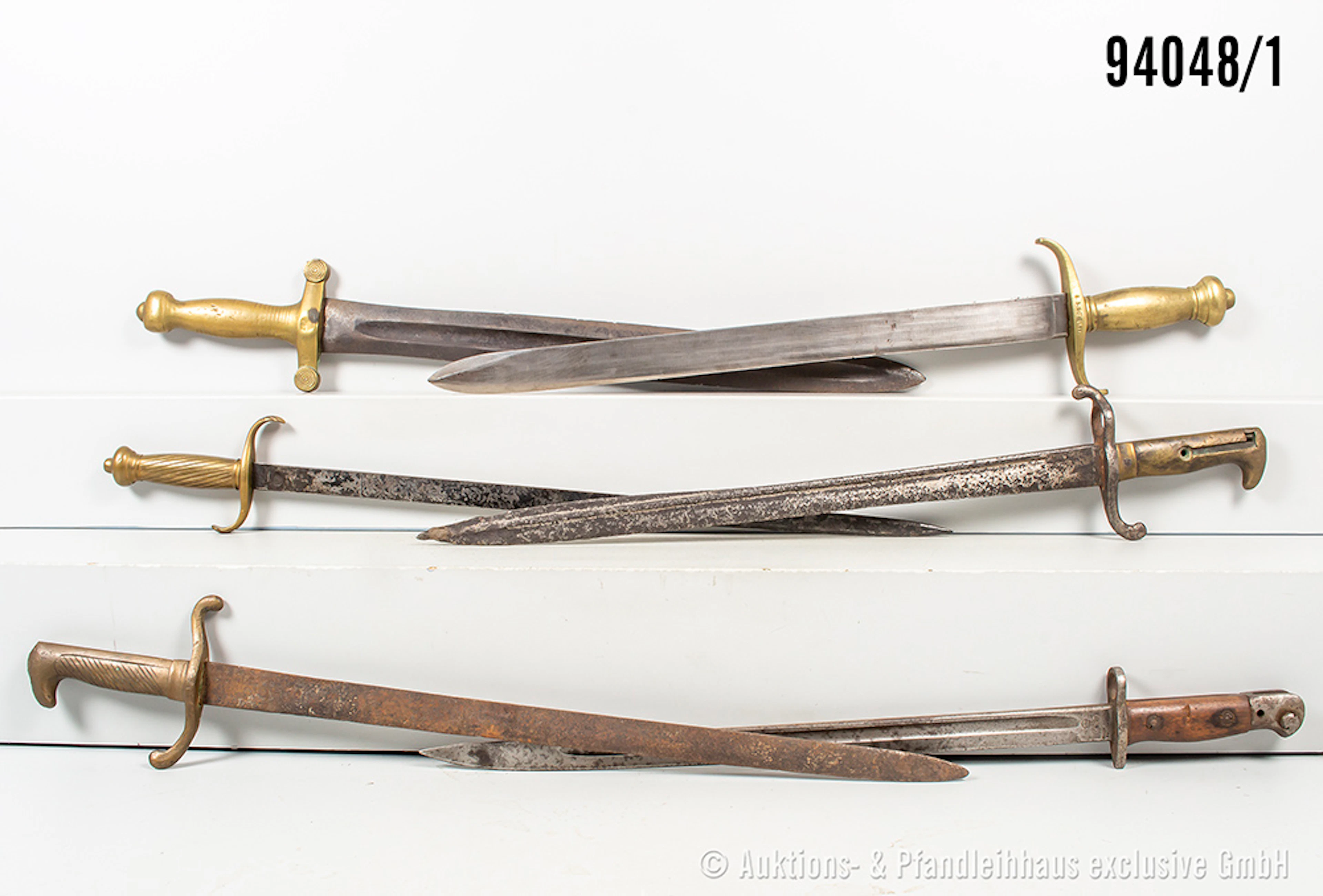 Konv. 9 Seitengewehre/Faschinenmesser, versch. Länder und Epochen