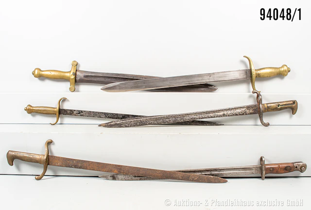 Konv. 9 Seitengewehre/Faschinenmesser, versch. Länder und Epochen