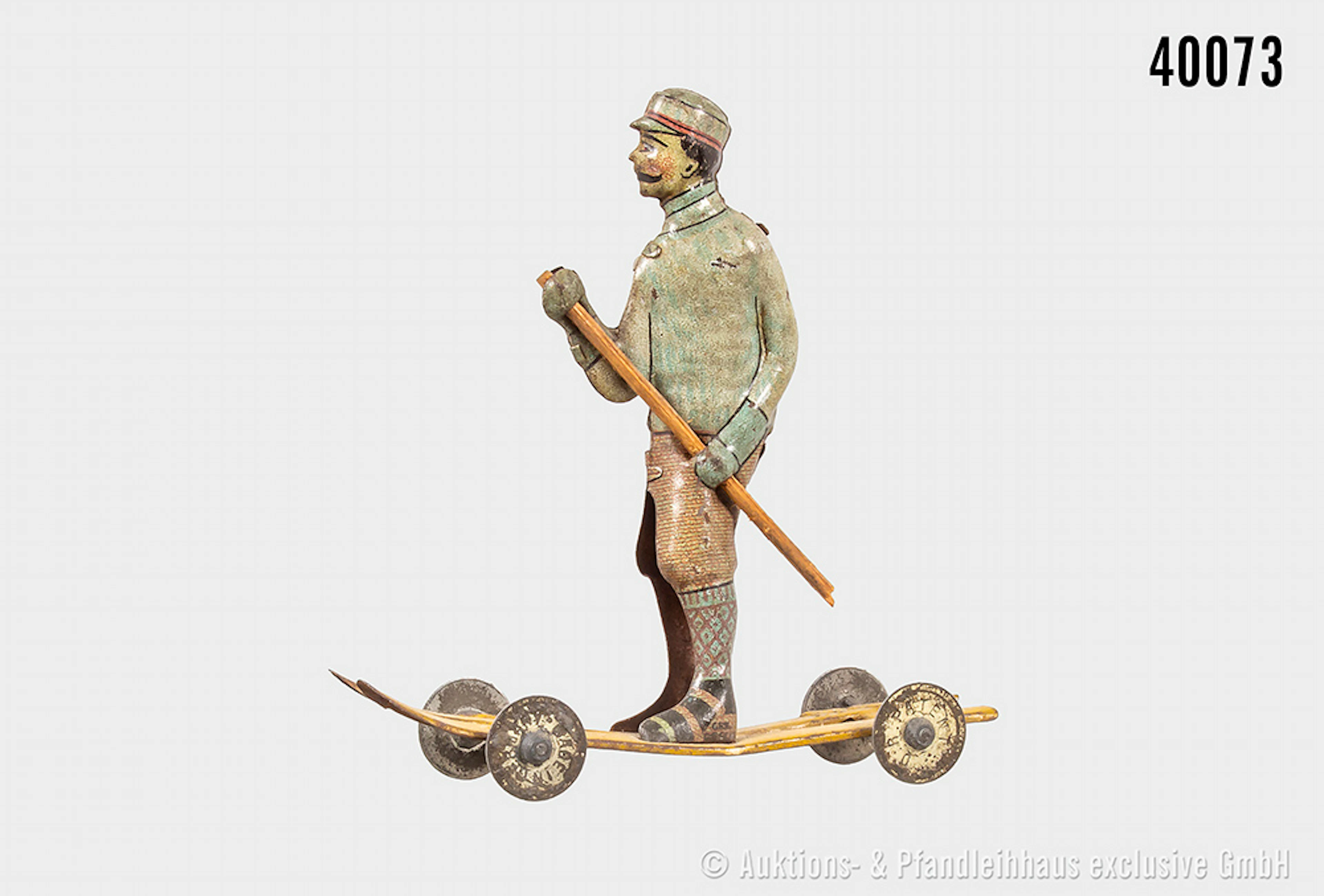 Vermutlich Meier Langläufer, Blech, L 8,5 cm, Holzstock besch., sonst Z 2