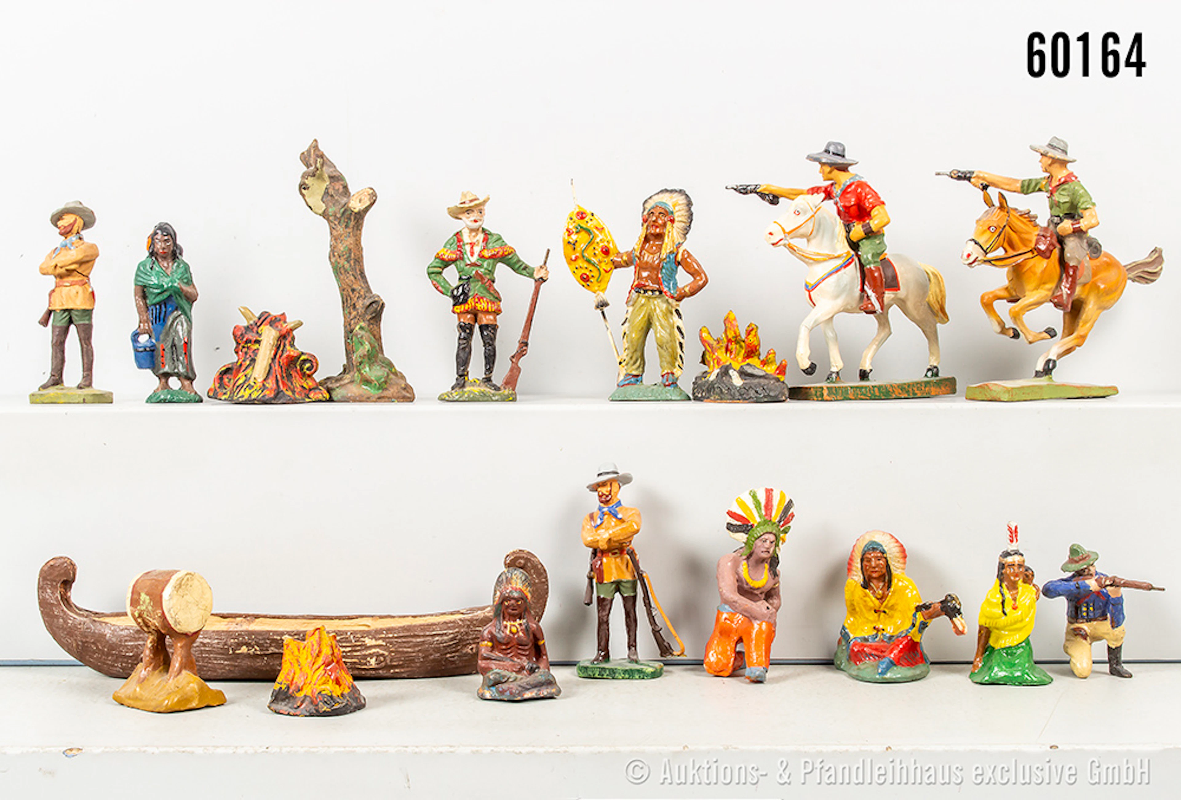 Indianer, Trapper und Zubehör, Masse, 7 cm, u.a. Elastolin, Plastinol
