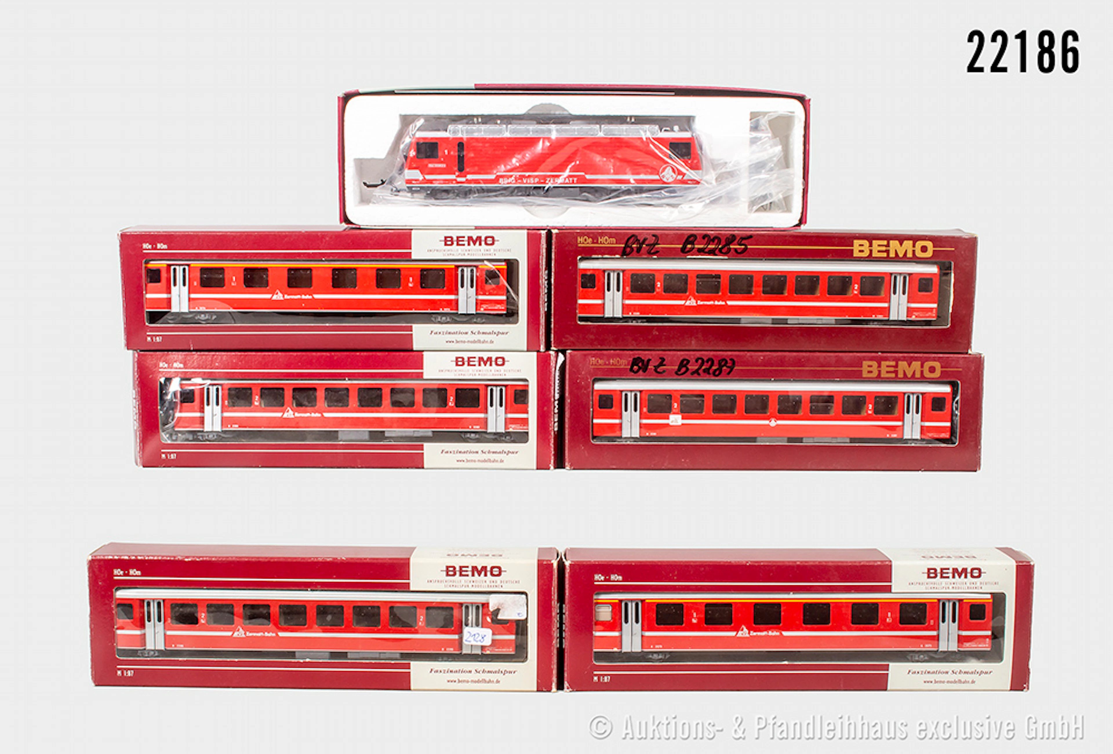 Bemo H0m Personenzug, BVZ: E-Lok HGe 4/4 I, BN 1 & 6x Wagen, Z 1-3, überw. OVP