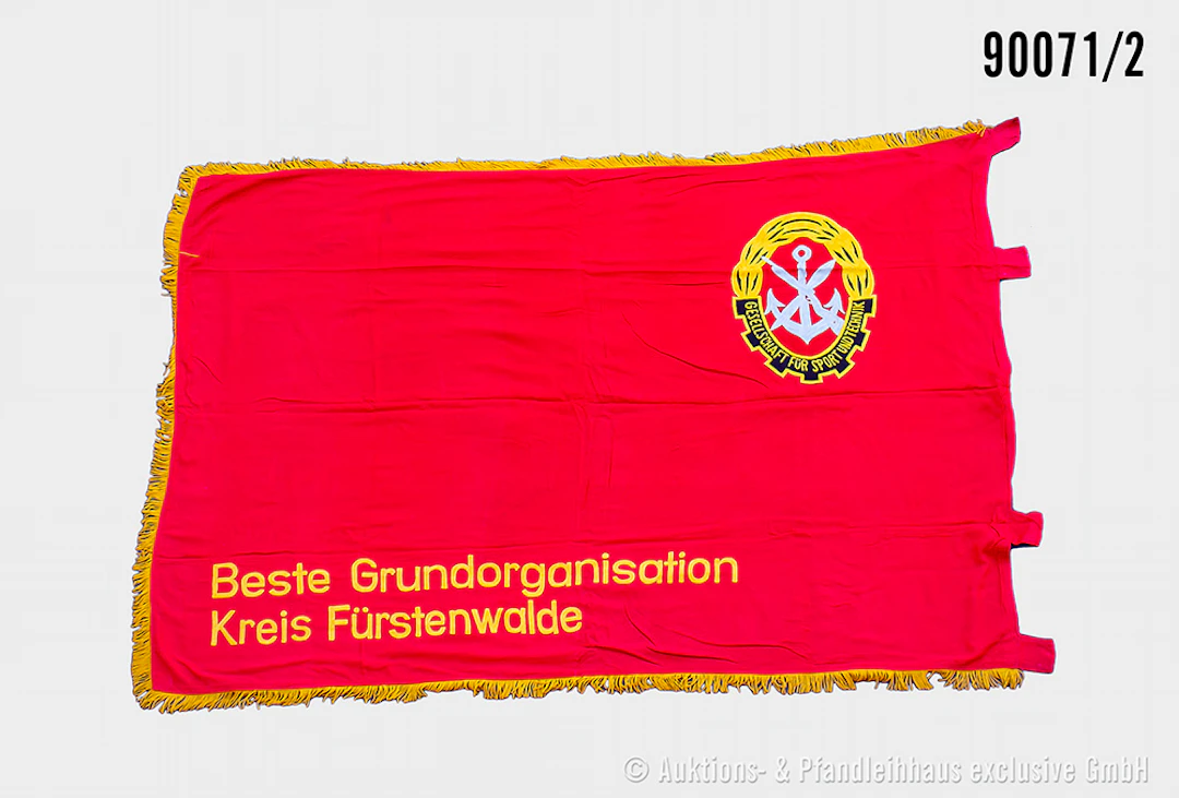 DDR Fahne GST mit Fransen, beidseitig bestickt "Ehrenfahne Zentralvorstand