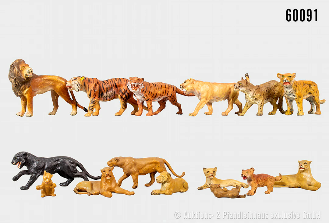 Tiere, u.a., Löwe, Tiger, Panther, Masse, u.a. Lineol, Elastolin