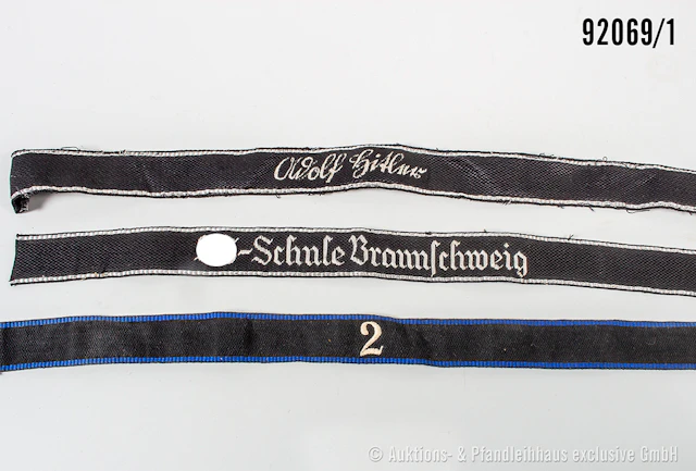Konv. 3 SS-Ärmelbänder, "SS-Schule Braunschweig", "Adolf Hitler" mit
