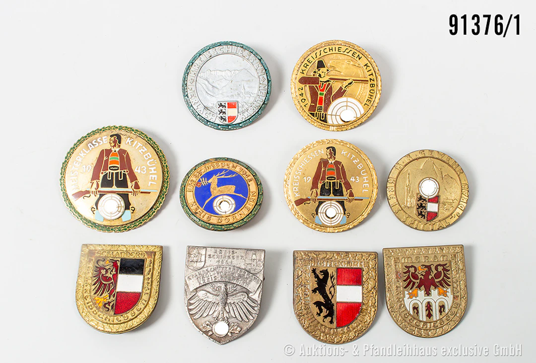 Konv. Österreich 10 Schützenabzeichen, teilw. versch. Jahre und Ausführungen