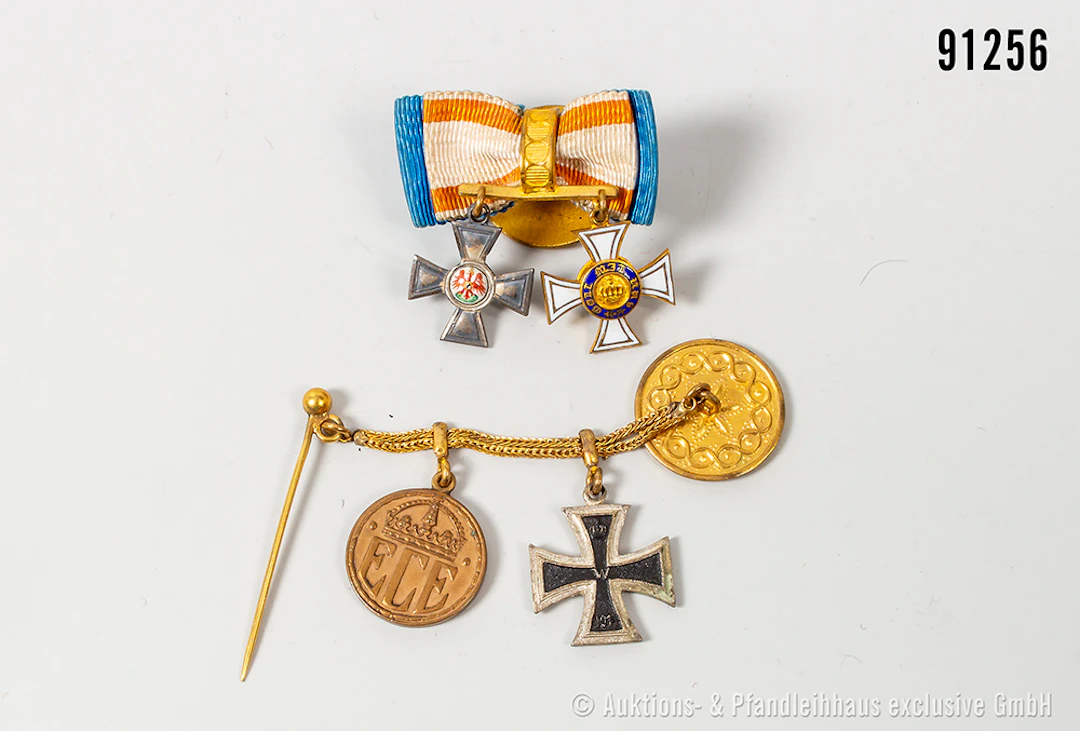 Konv. Preußen Knopflochschleife mit 2 Miniaturen, Roter Adlerorden