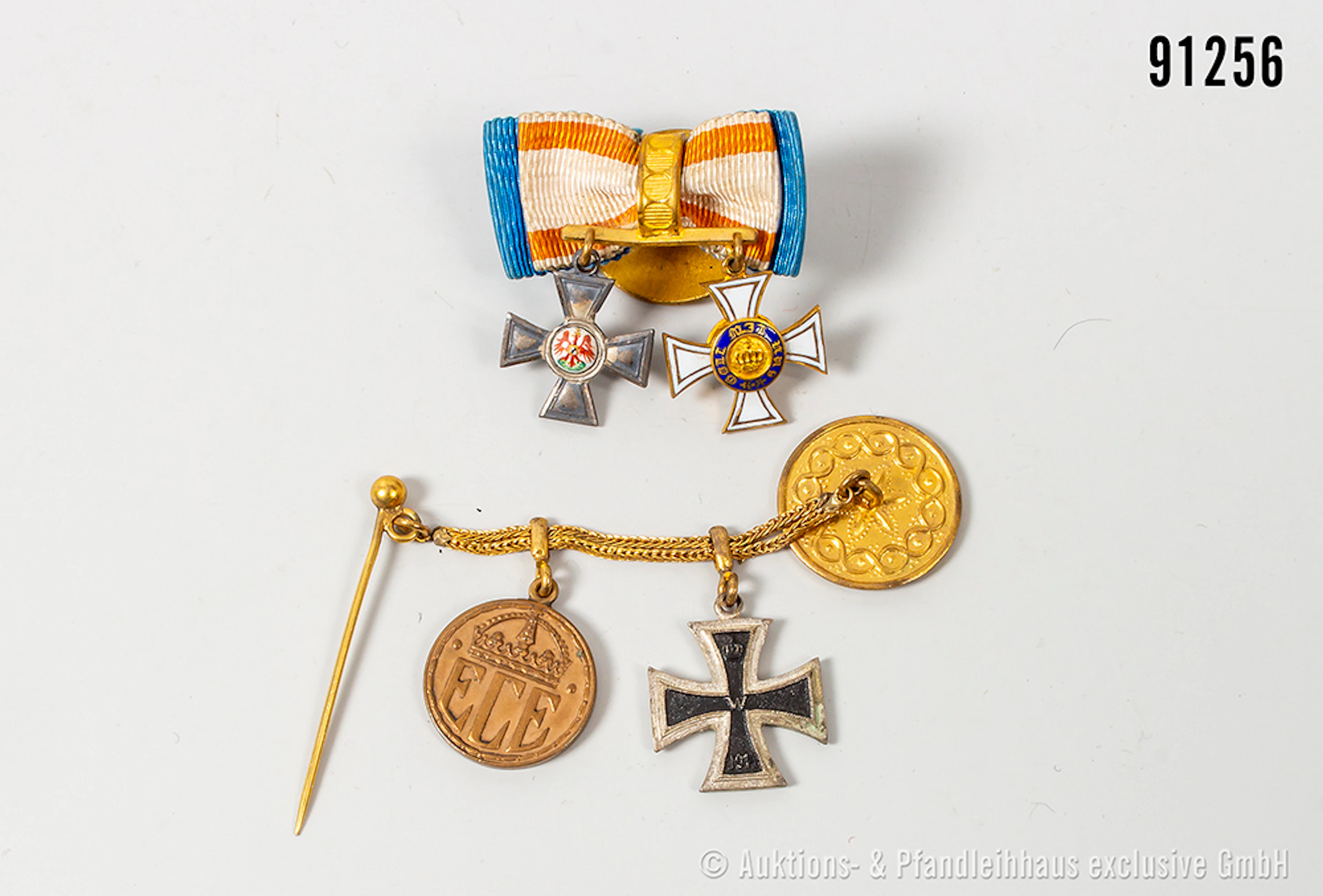 Konv. Preußen Knopflochschleife mit 2 Miniaturen, Roter Adlerorden