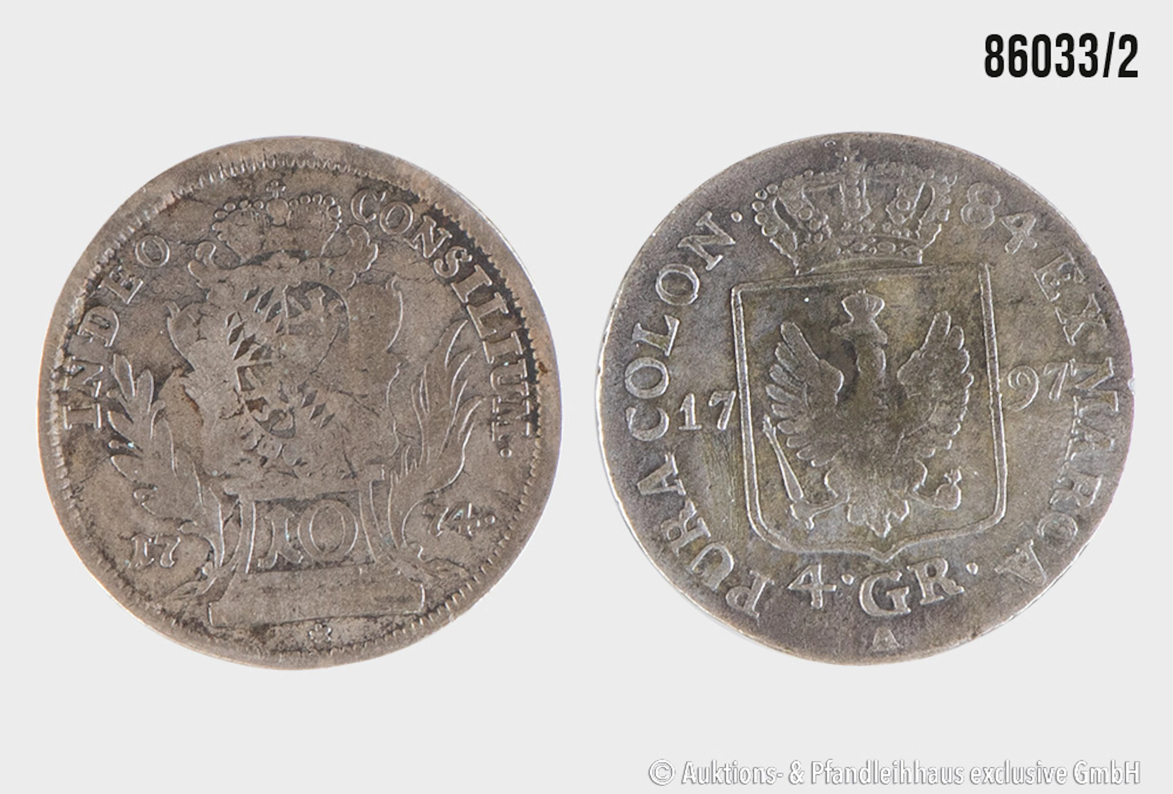 Altdeutschland 2 Münzen, 1x 4 Groschen 1797 A, Silber, 5,10 g, 1x