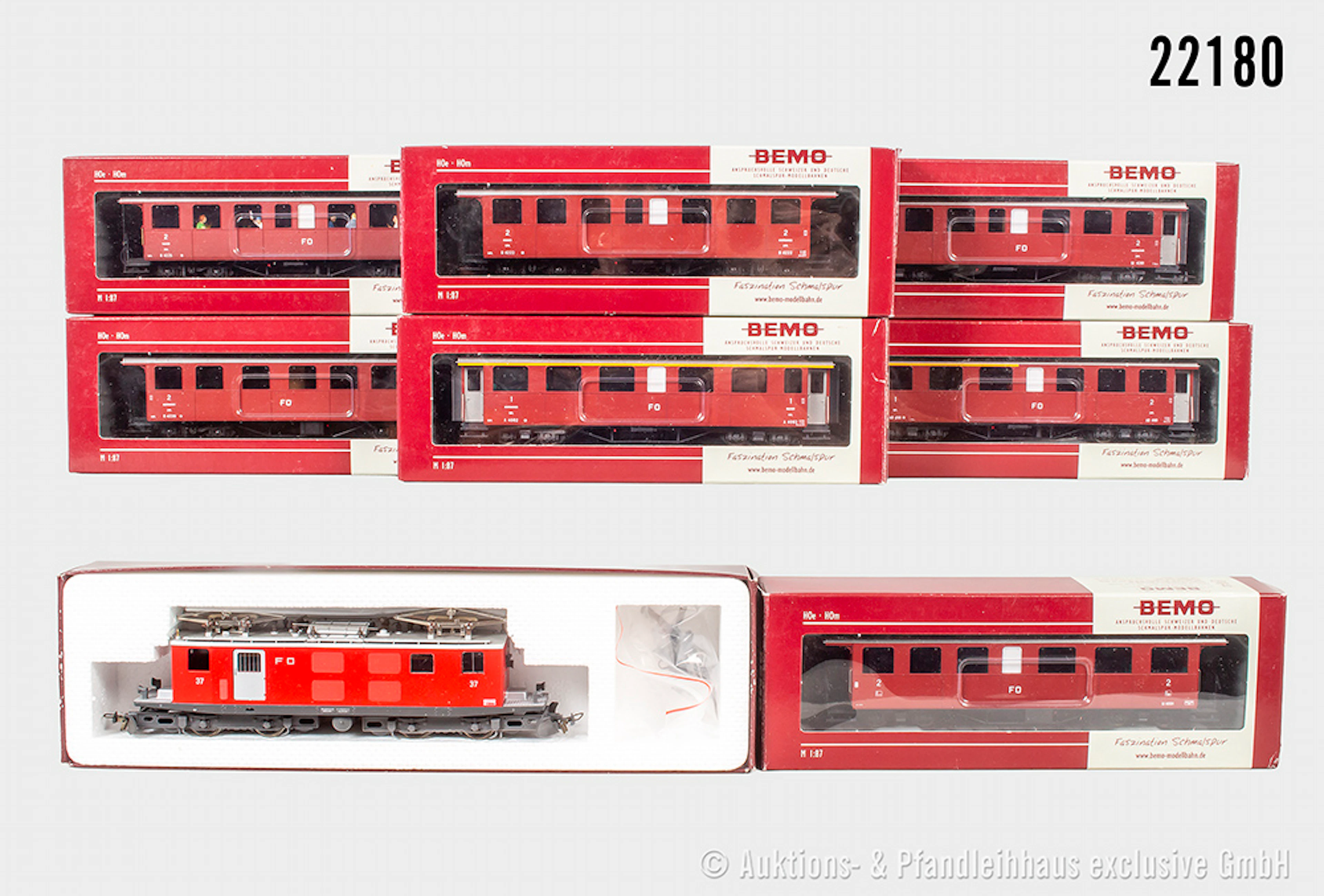 Bemo H0m Personenzug, FO: E-Lok HGe 4/4 I, BN 37 & 7x Wagen, 1x mit