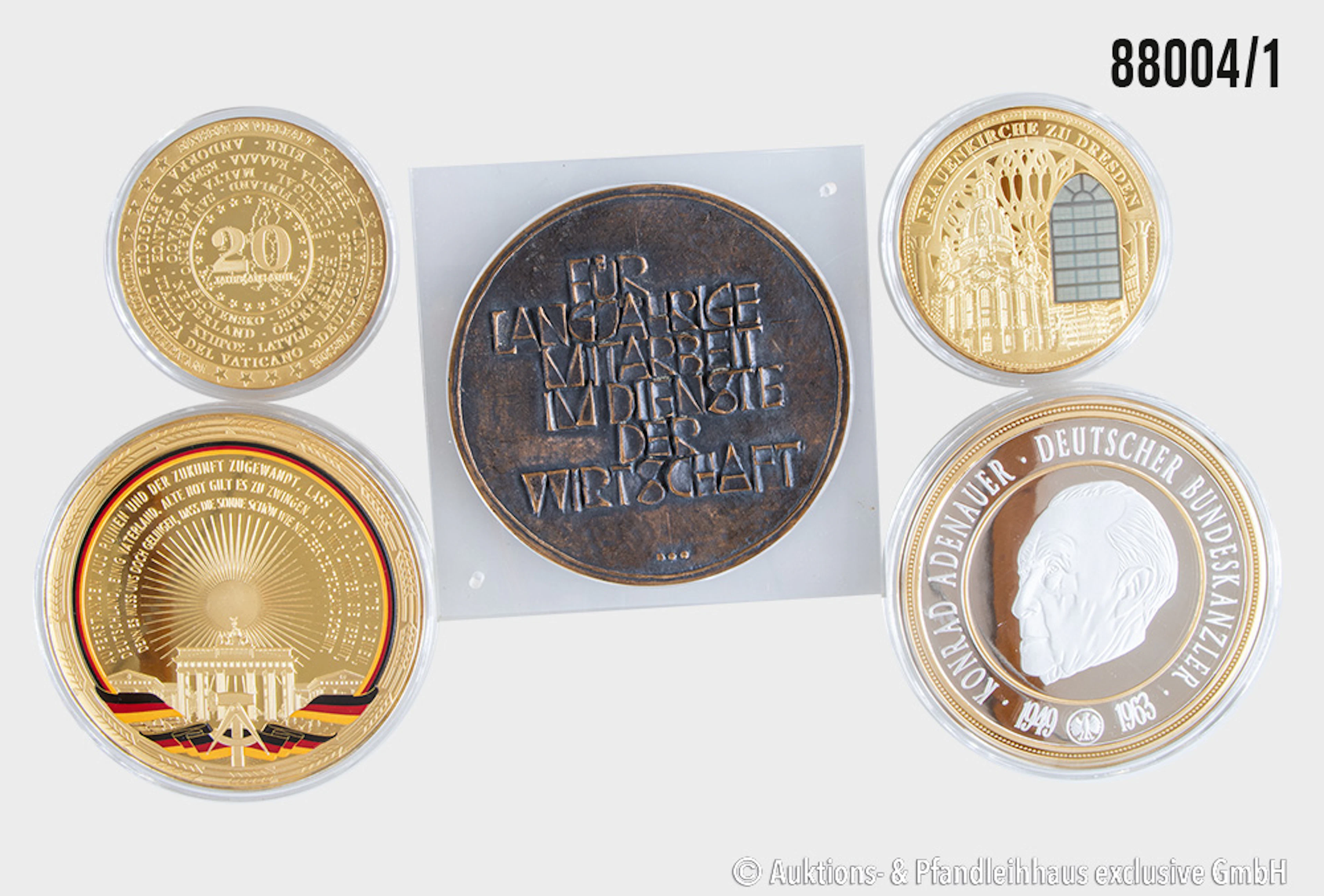 Konvolut 4 Gigant Medaillen + 1x Bronze Med., 1x DDR Nationalhymne