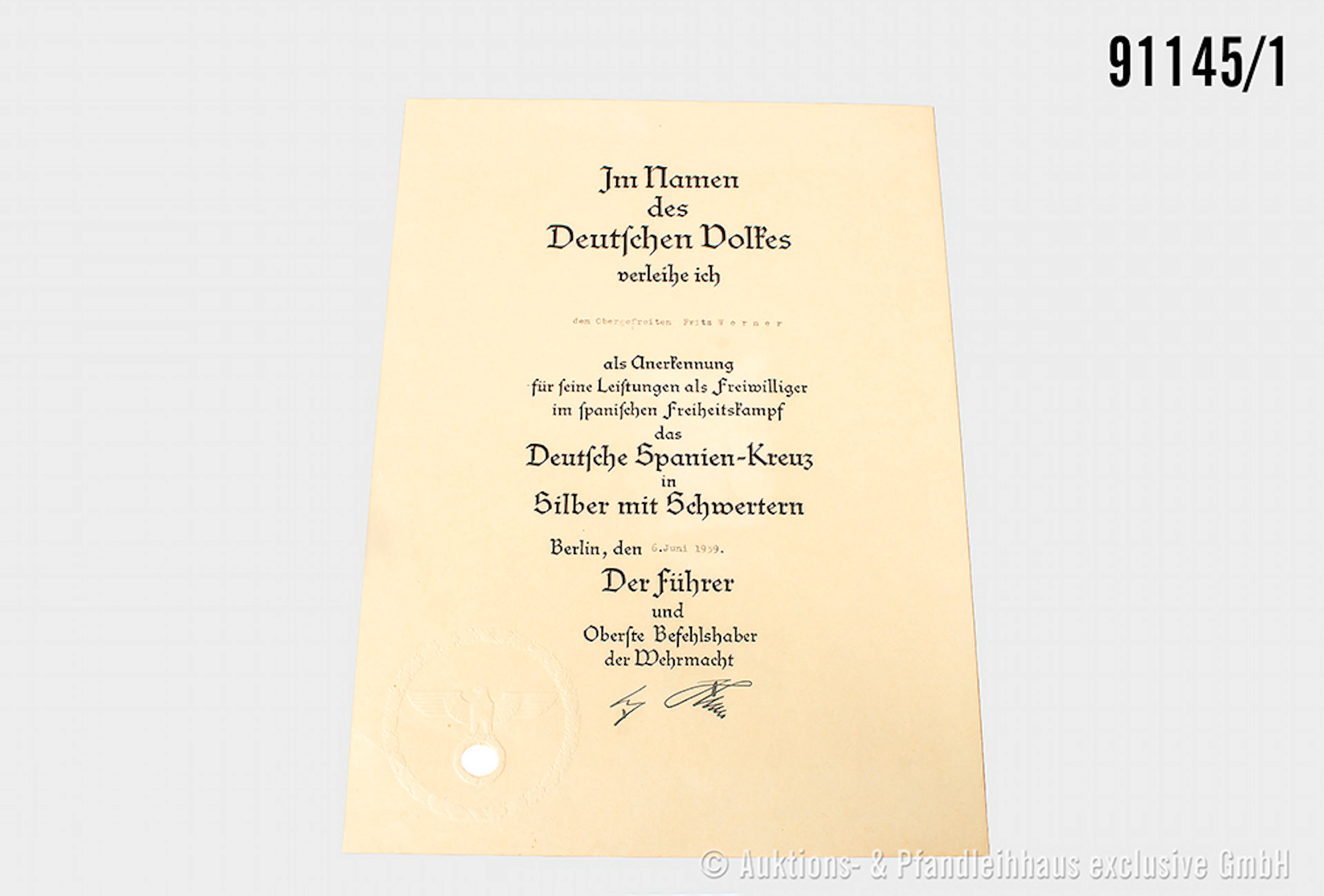 aus dem Nachlass eines Obergefreiten der Legion Condor, Spanienkreuz