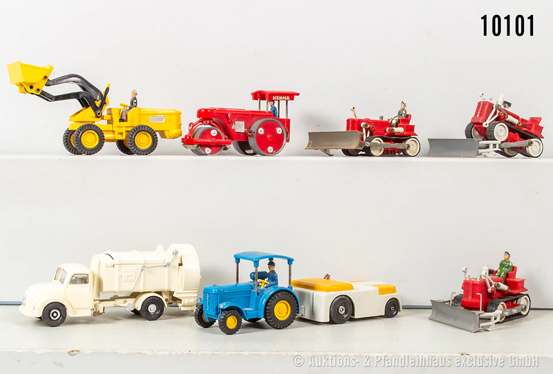 Siku Plastik Modellfahrzeuge, dabei V 126 Magirus Müllwagen, V 162