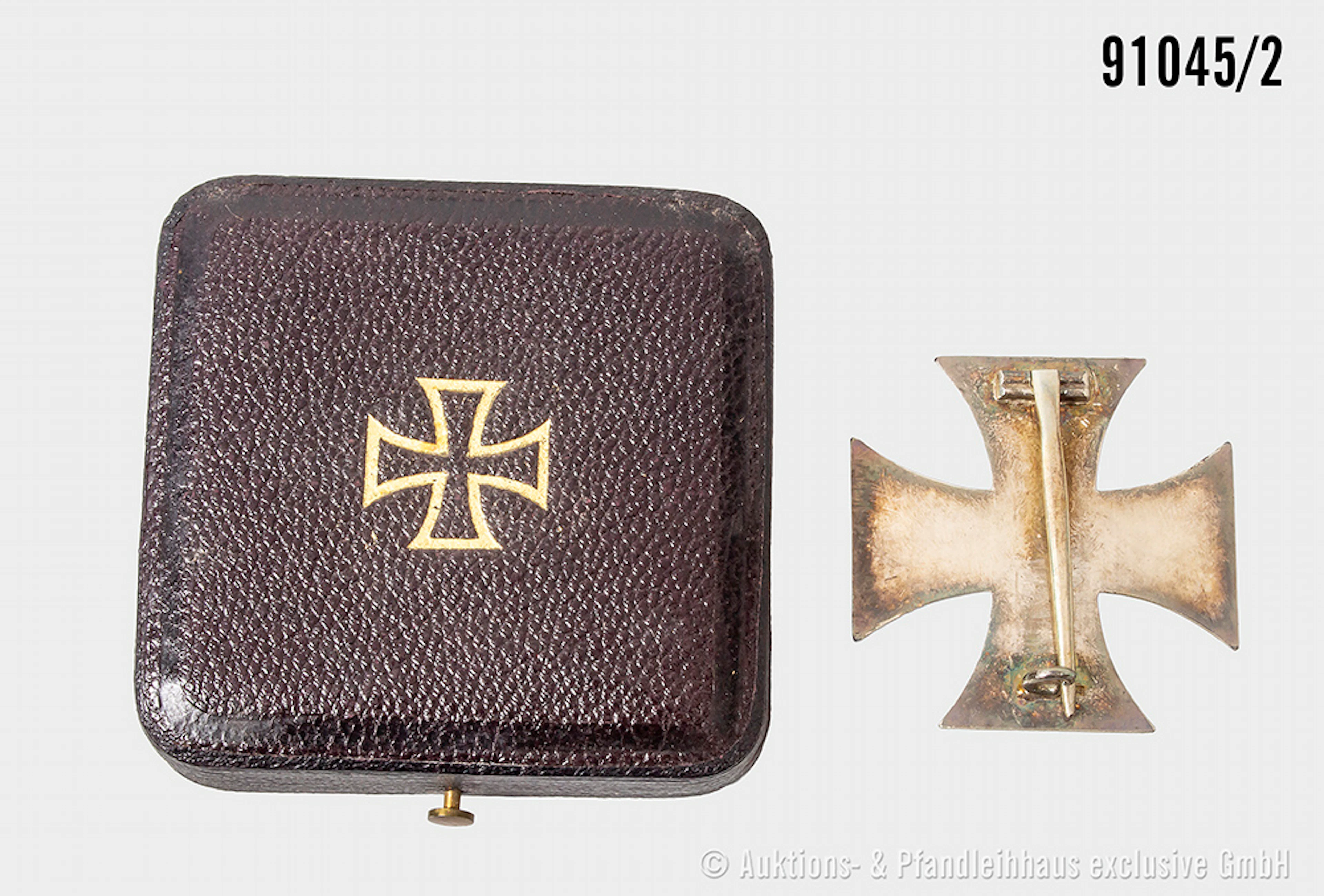 EK 1 1914, Hersteller "WS" neben dem Nadelhaken, im Etui, mit Überkarton
