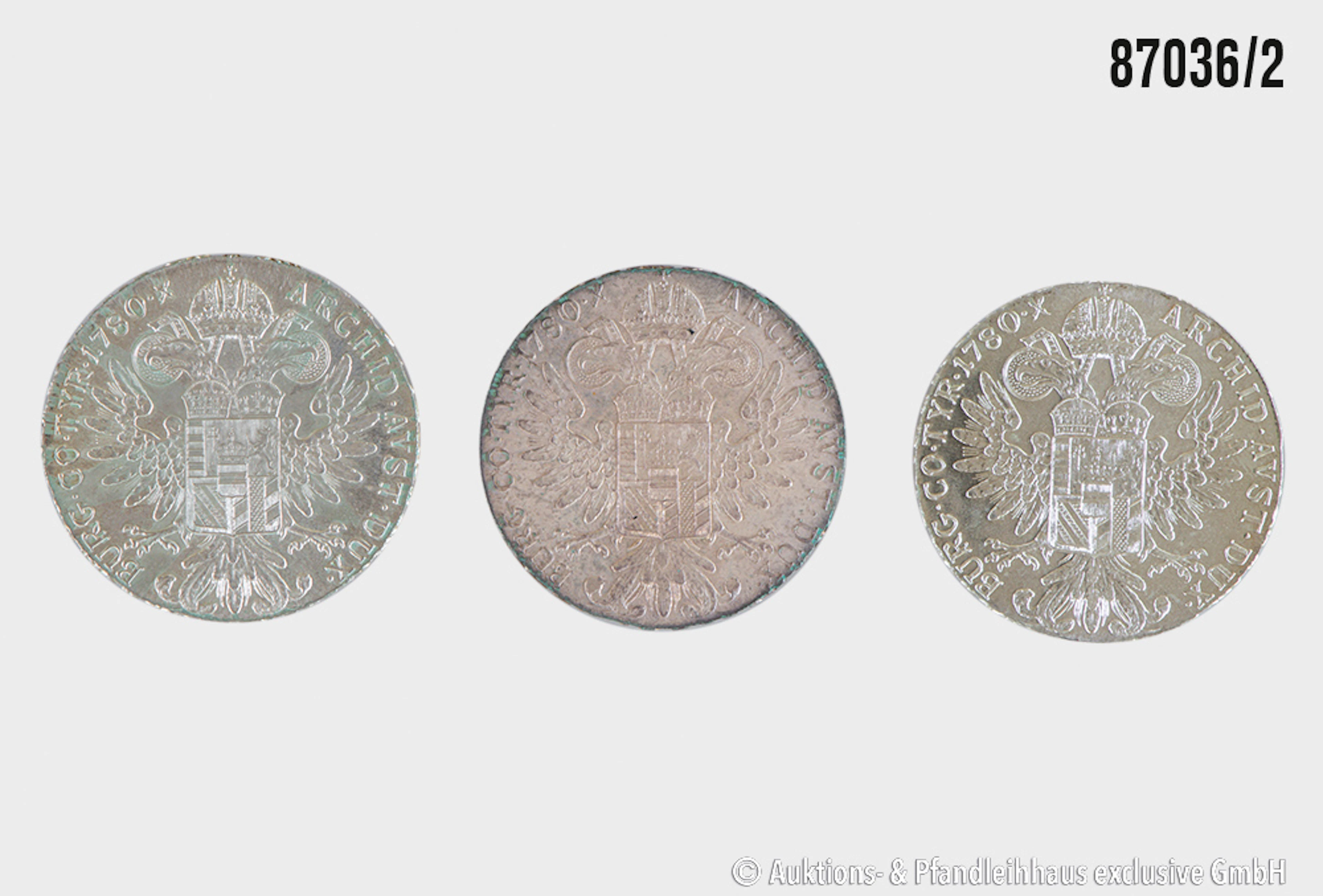 Österreich 3x NP Maria Teresia Taler, Silber 833, jeweils ca. 28 g, Zust. ss-vz