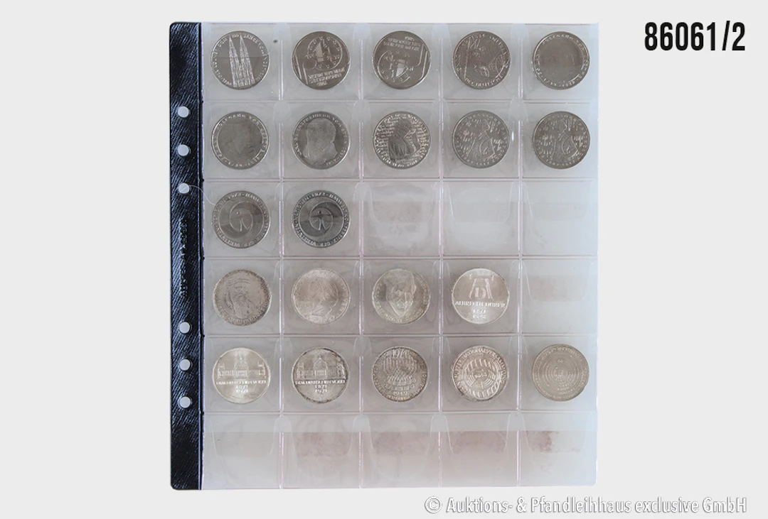 BRD Konvolut 21x 5 DM Gedenkmünzen, 9x in Silber 625, und 12x in Cu/Ni