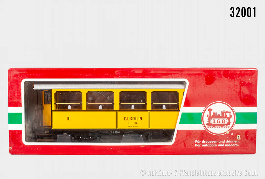 LGB Spur 2m: 30550 Personenwagen ?Bernina?, gelb, Tisch-Innenausstandtung
