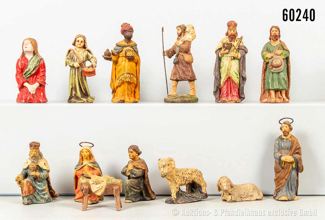 Figurengruppe für eine Grippe, u.a. Jesuskind, Heilige drei Könige