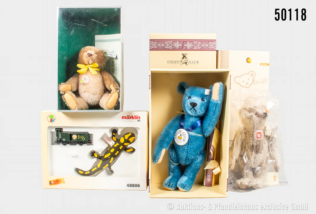 Steiff Replika Teddybären und Setpackung, Bär 1955 mit Halsmechanik