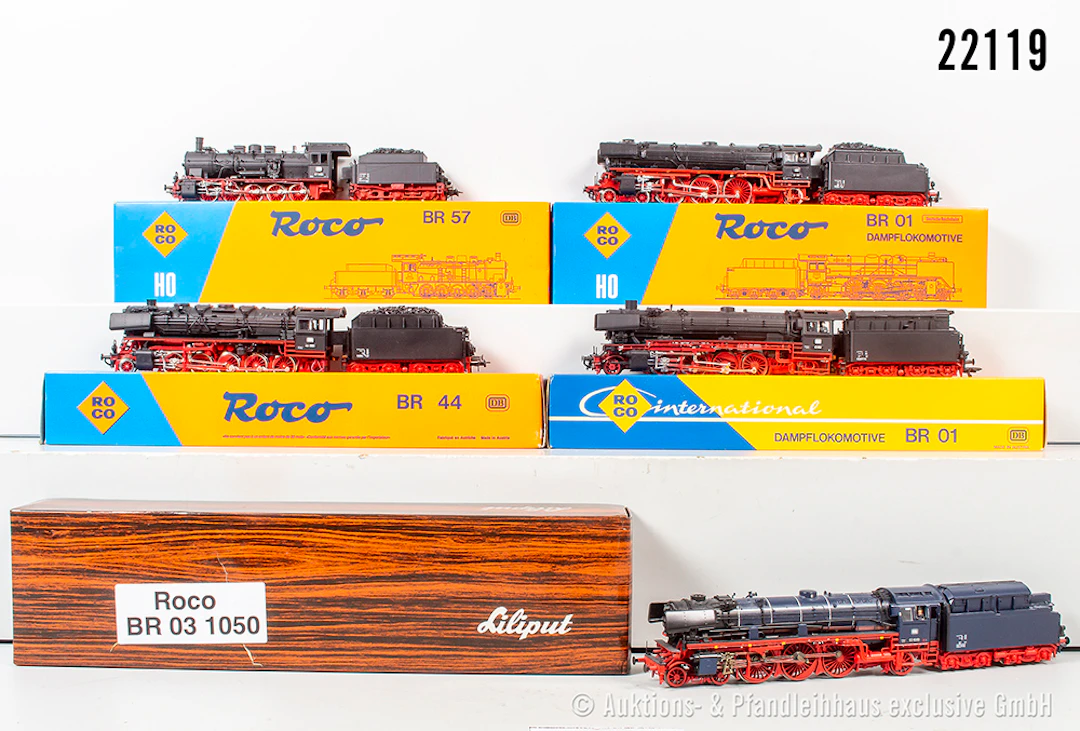 5x Roco H0, Dampflok, DB: 04126B, BN 44 1651 & 04119C, BN 01 180 &