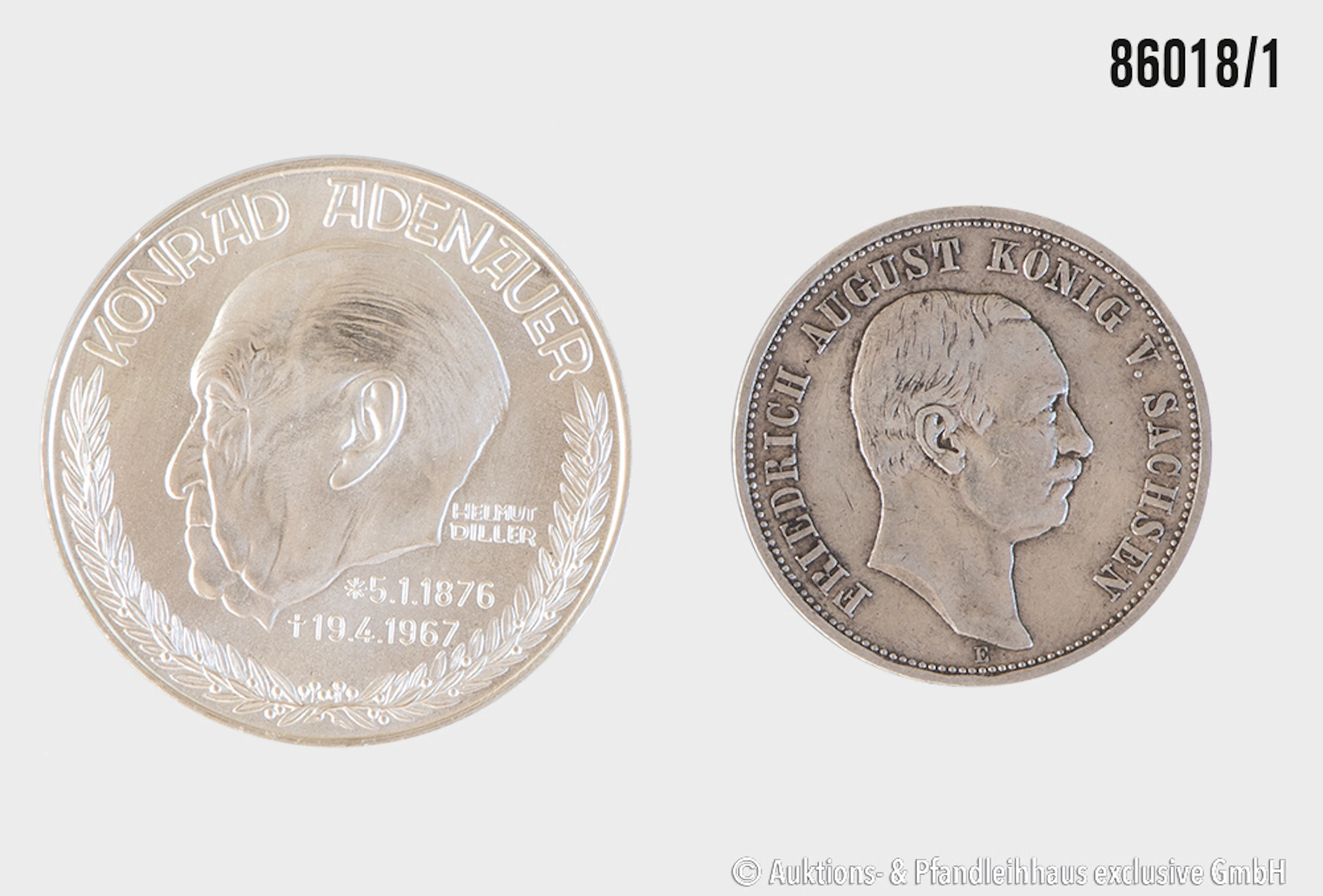 Kaiserreich / BRD Konvolut 2 Münzen, 1x 3 Mark 1909 E Sachsen Friedrich