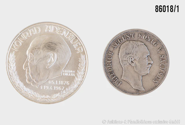Kaiserreich / BRD Konvolut 2 Münzen, 1x 3 Mark 1909 E Sachsen Friedrich