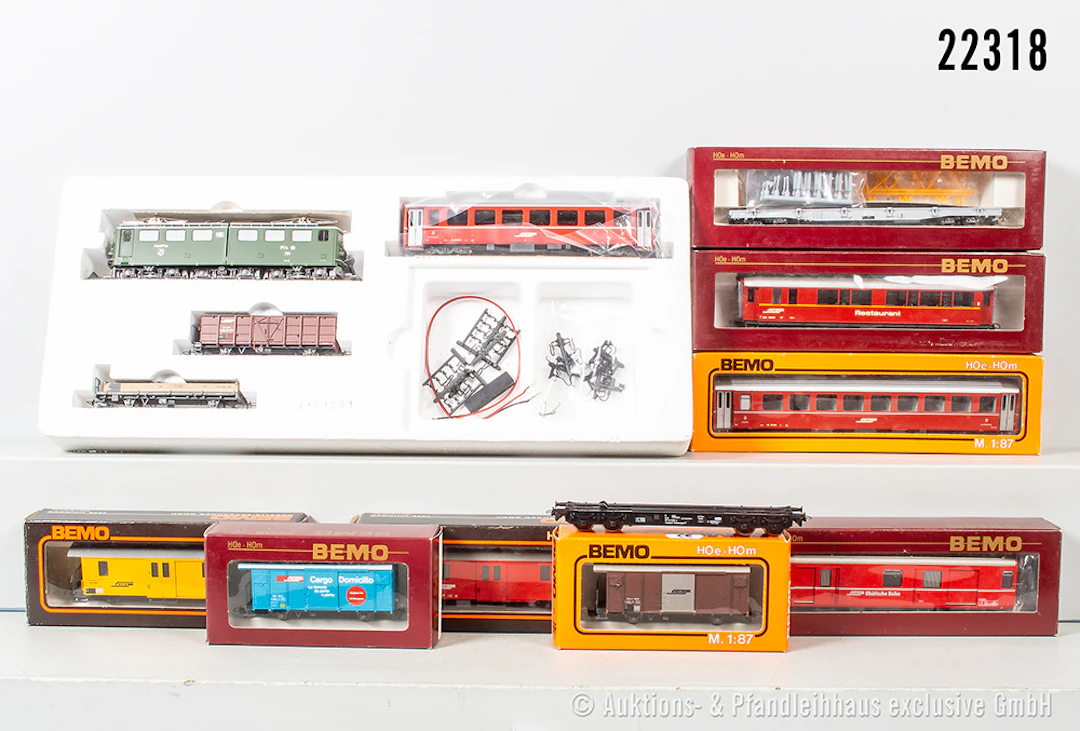 Bemo H0e: Zugpack. Rhätische Bahn, E-Lok GE 6/6, BN 701, 3 Wagen &