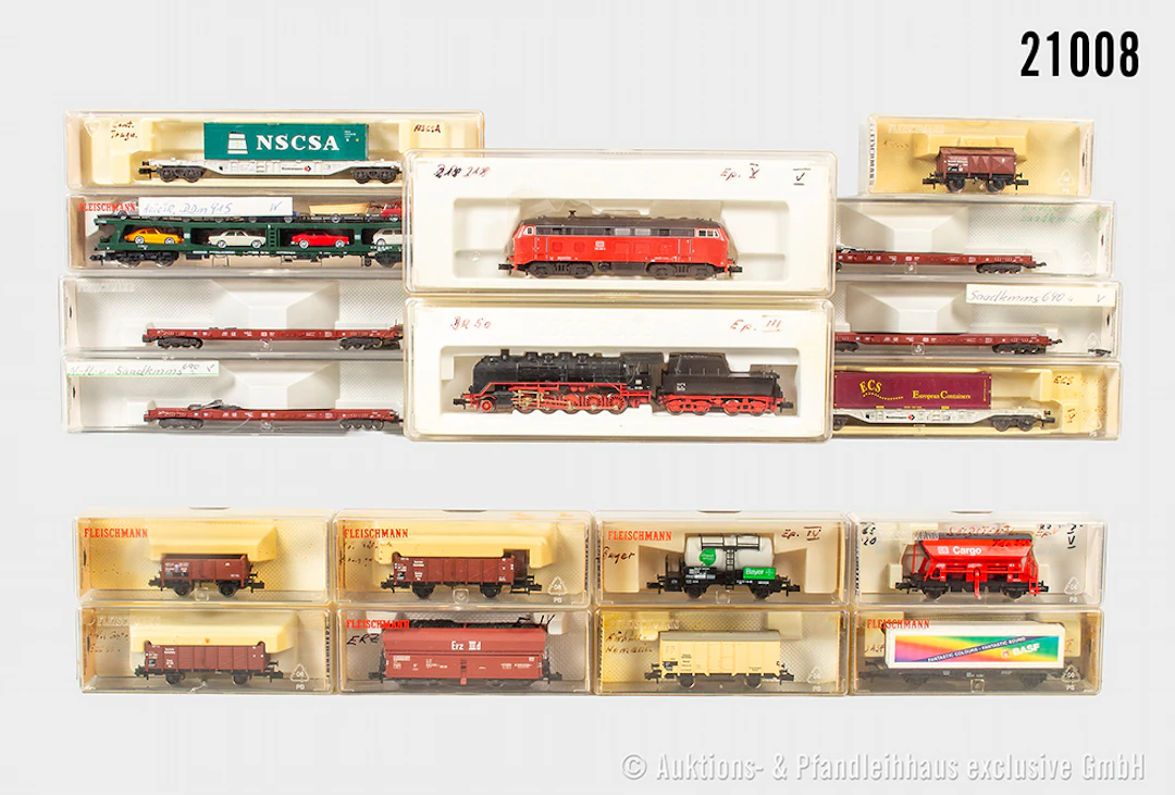 Fleischmann Spur N Güterzug: 7813 Dampflok, DB, BN 50 220 & 7235 Diesellok