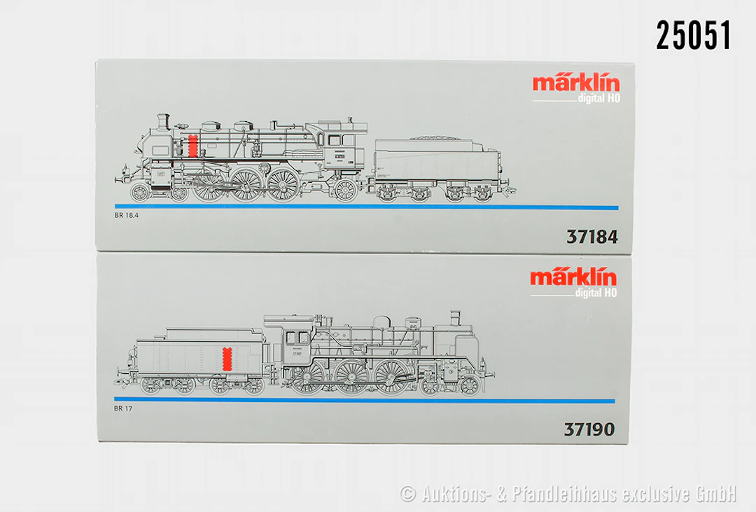 2x Märklin digital H0, Dampflok, DRG: 37190 BN 17 007 & 37184, BN