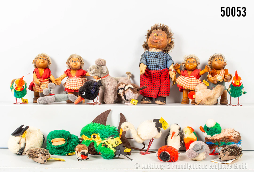 Konv. Steiff Tiere und Meckis, überwiegend Wollminiaturen, dabei 7460/11