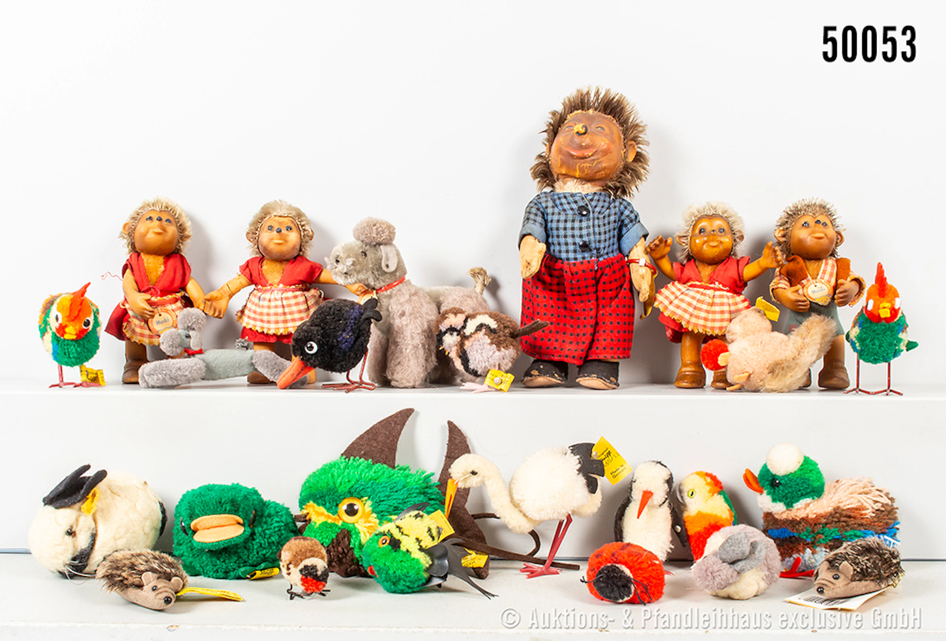 Konv. Steiff Tiere und Meckis, überwiegend Wollminiaturen, dabei 7460/11
