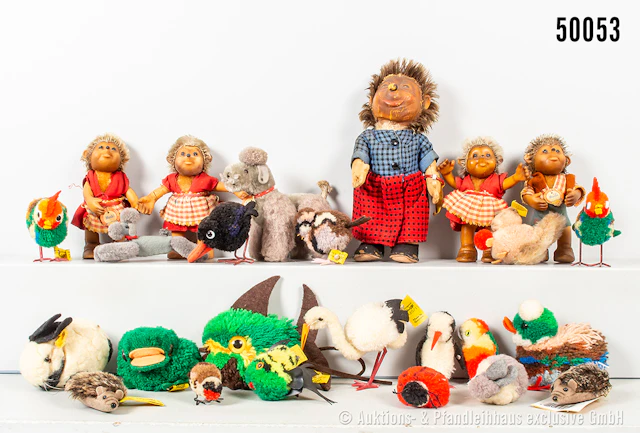 Konv. Steiff Tiere und Meckis, überwiegend Wollminiaturen, dabei 7460/11
