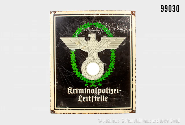 Dienststellen Emailschild Polizei 3. Reich, mit Polizei Hoheitsadler