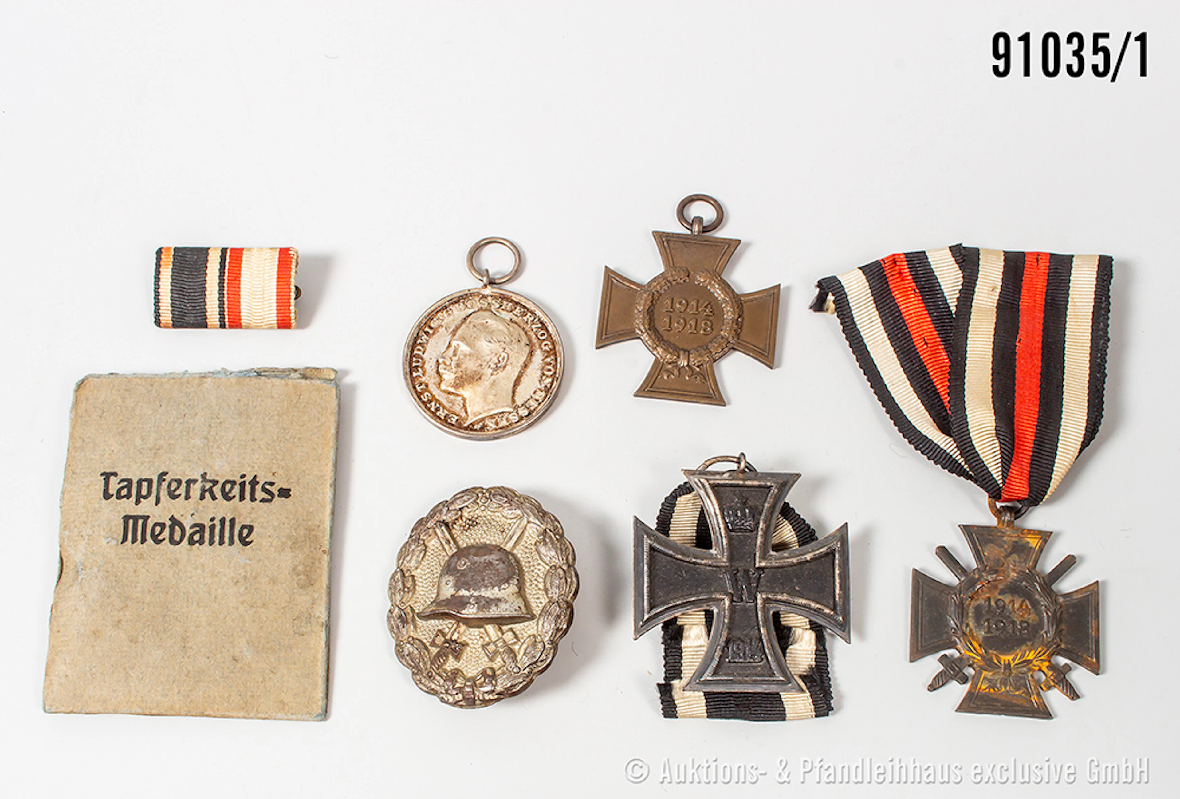 Konv. EK 2 1914, Hessische Tapferkeitsmedaille mit beschädigter Verleihungstüte
