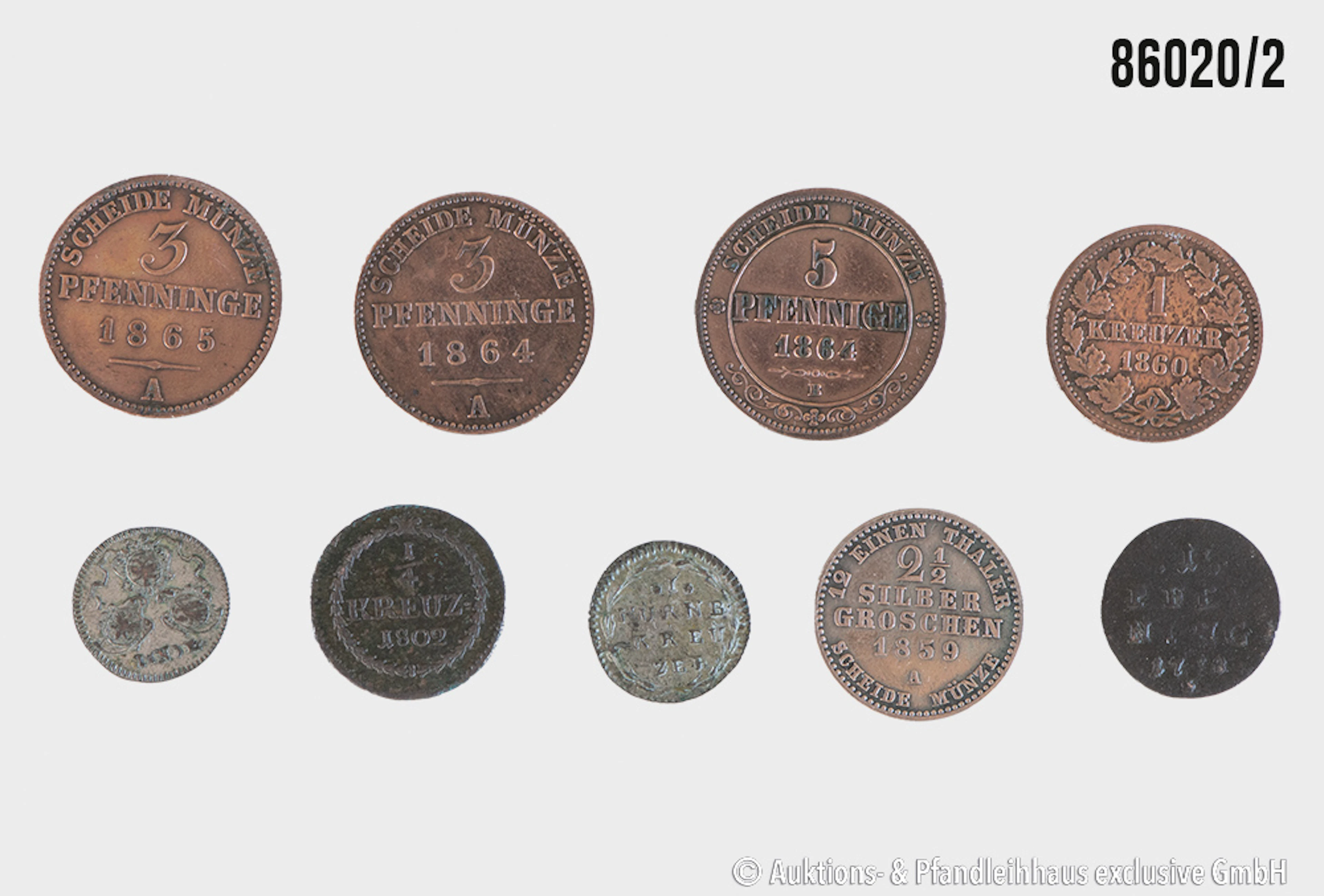 Altdeutschland Konvolut 9 Münzen, 1 Kreuzer 1773 u. 1 Kreuzer 1799
