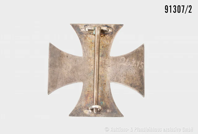 EK 1 1914, Hersteller "WS" neben dem Nadelhaken und eingeritztes Datum