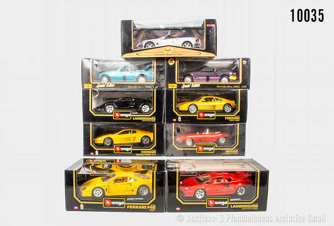 Bburago/ Maisto Modellautos, dabei Ferrari Testarossa, Mercedes Benz