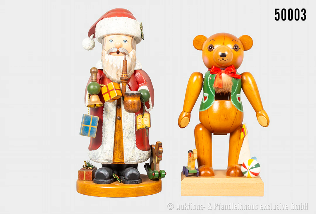 Erzgebirge Hubrig/KWO Räuchermann Weihnachtsmann und Nussknacker Teddybär