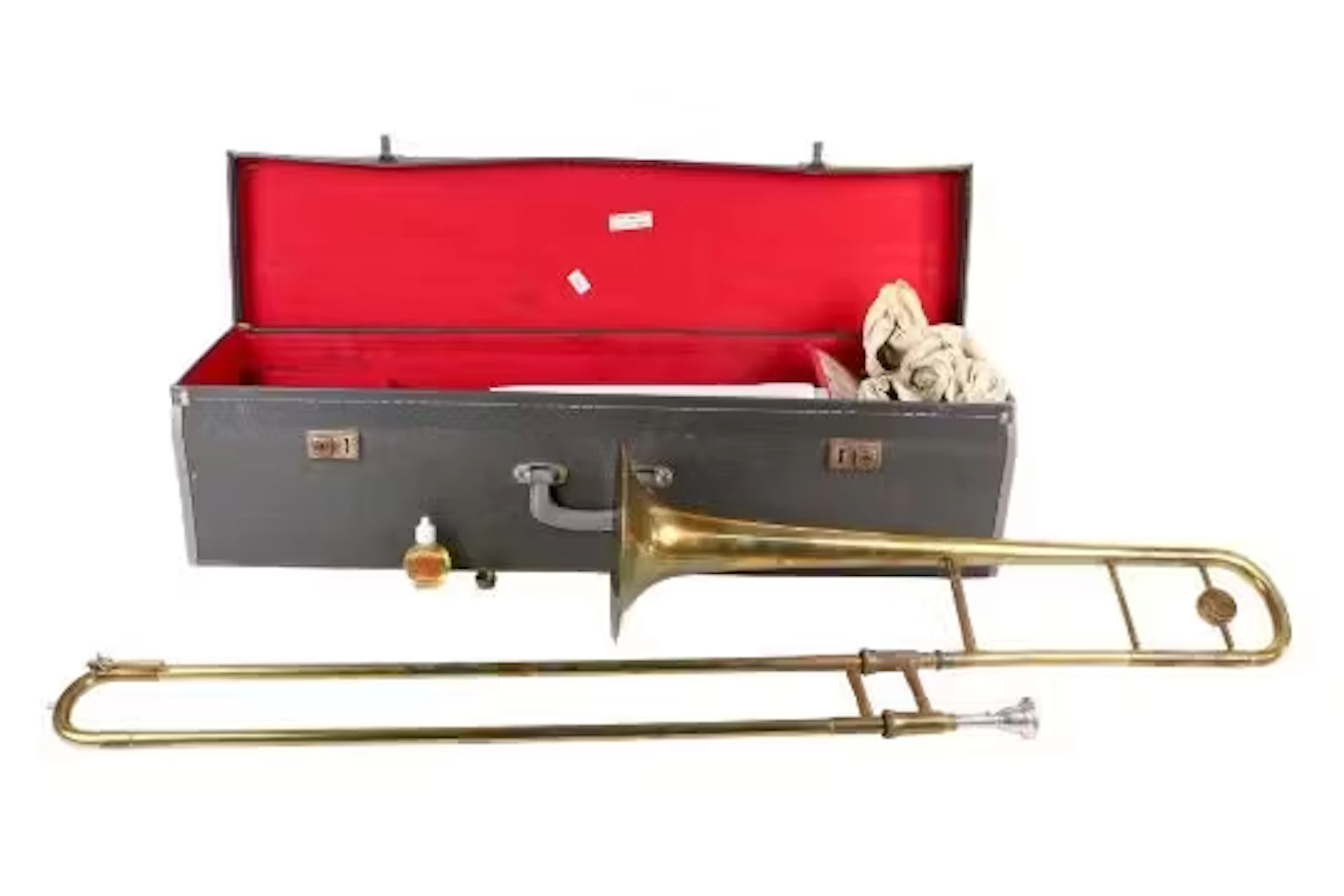 A vintage LaFleur Alliance trombone in a fitted case.