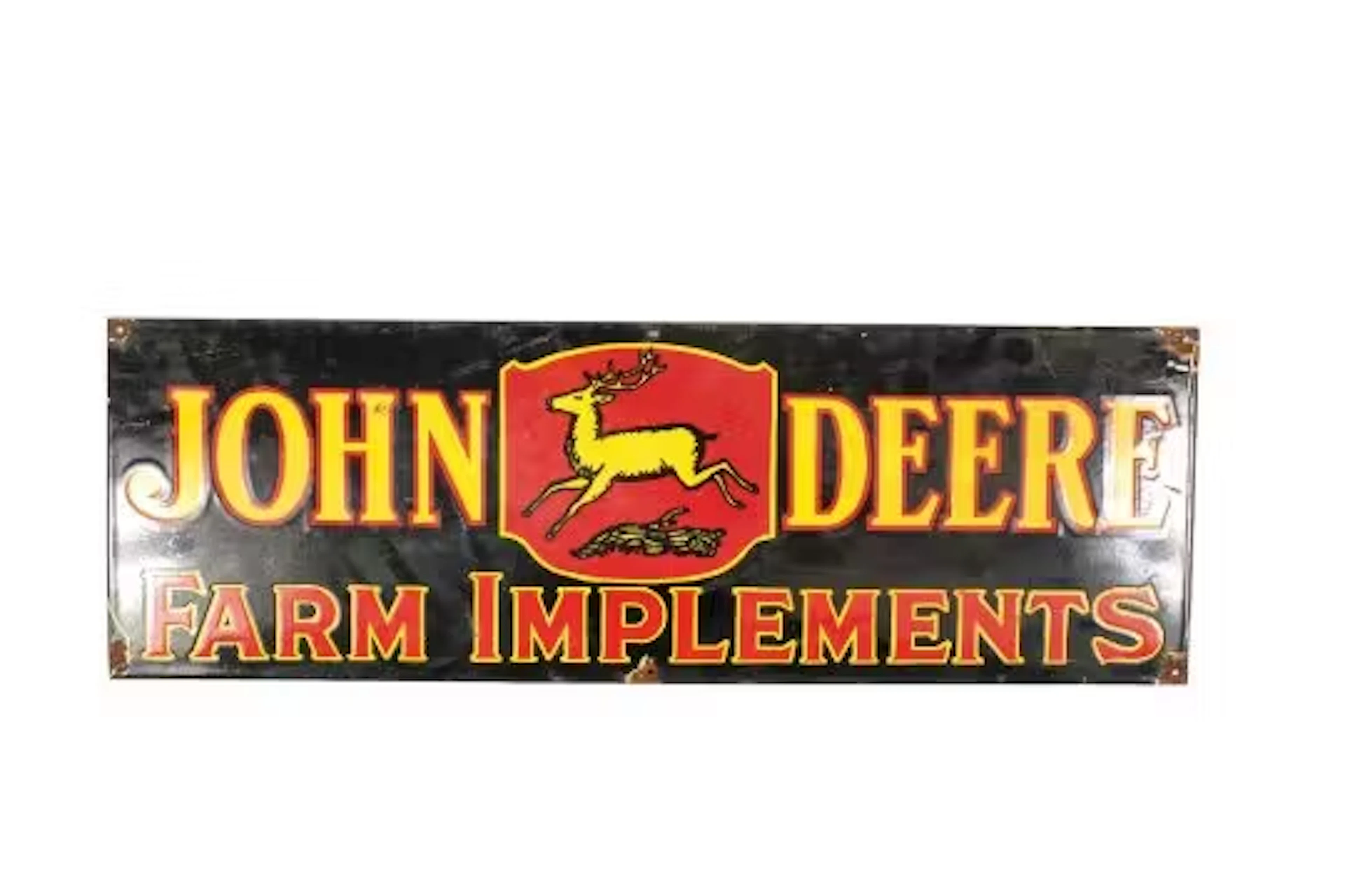 A large John Deere Farm Implements enamel advertising sign. Single